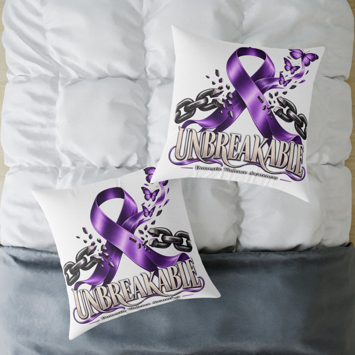Domestic Violence Unbreakable Purple Ribbon Throw Pillow