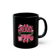 Merry Pink Christmas Mug — Black Holiday Coffee Cup