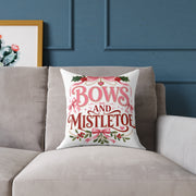 Christmas Bows And Mistletoe Square Poly Canvas Pillow