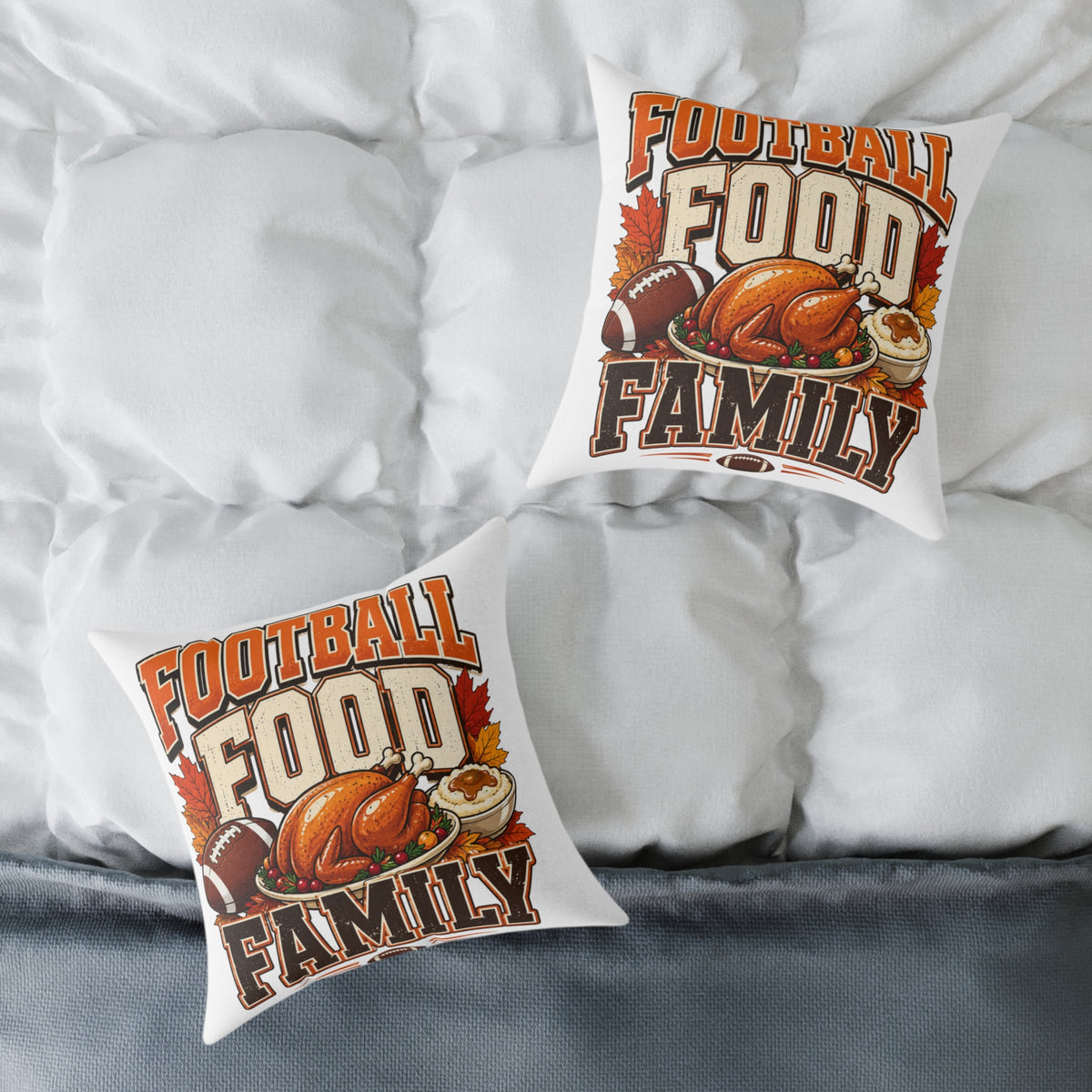 Thanksgiving Football Food Family Pillow — Game Day Thanksgiving Throw Pillow