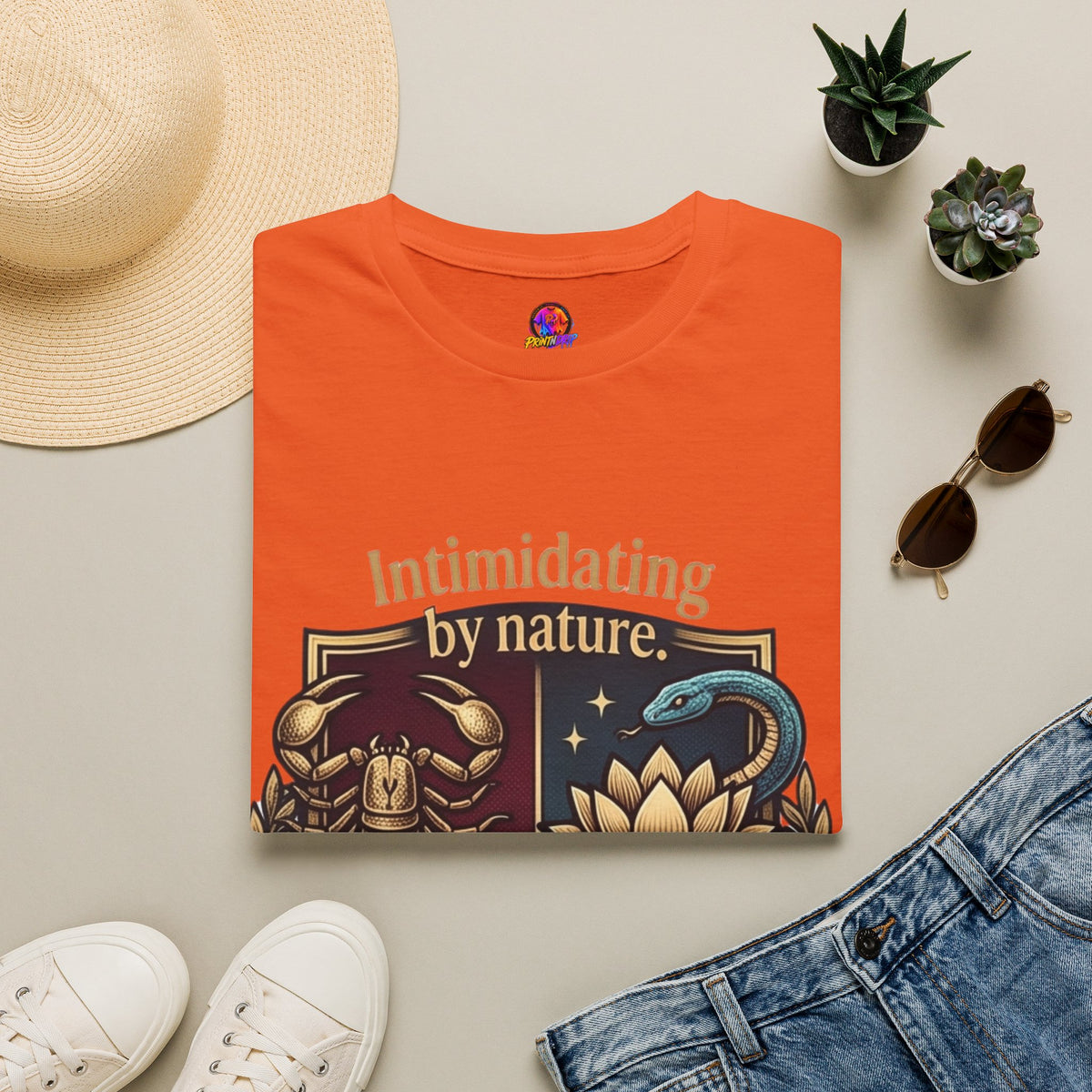Intimidating by Nature T-Shirt — Scorpion & Snake Badge Design