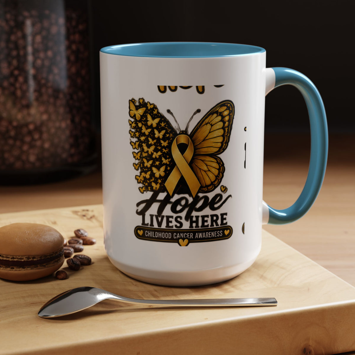 Children’s Cancer Awareness Accent Coffee Mug — "Hope Lives Here" (11/15oz)