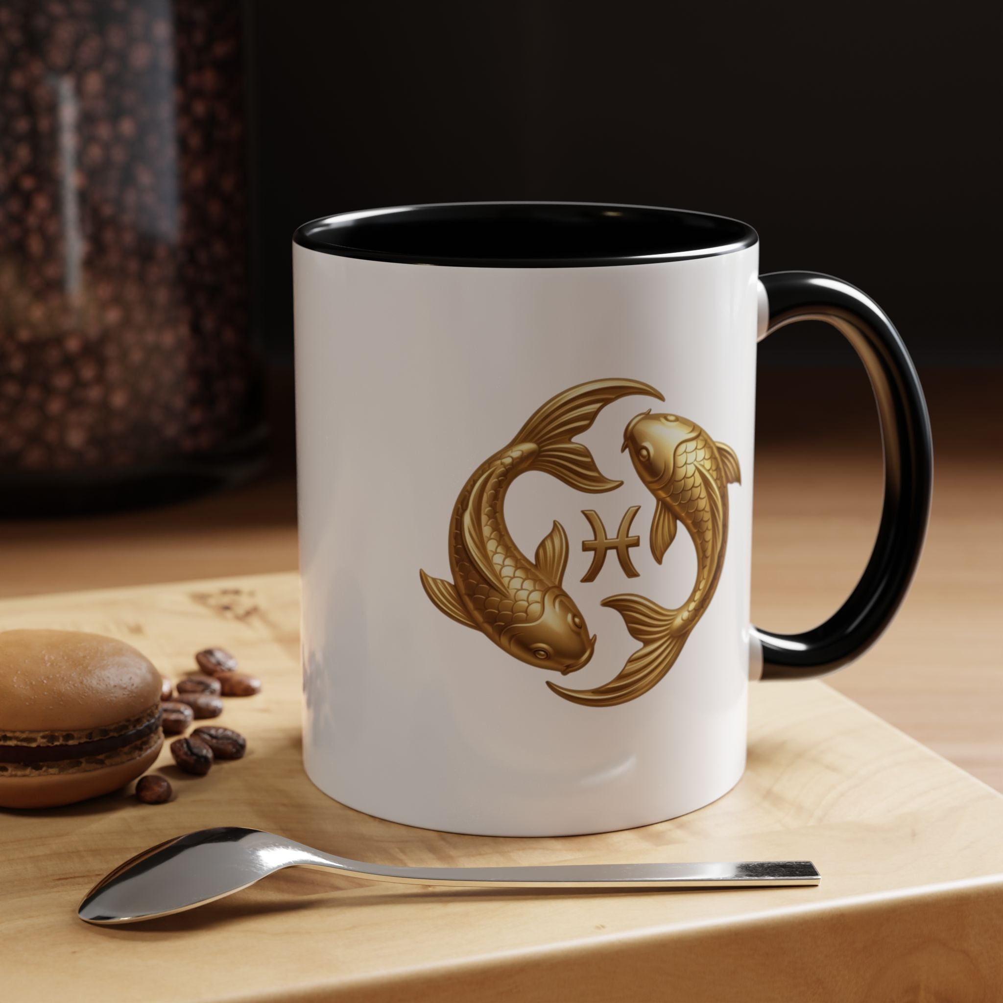 Pisces Zodiac Coffee Mug – Gold Koi Fish Horoscope Accent Mug