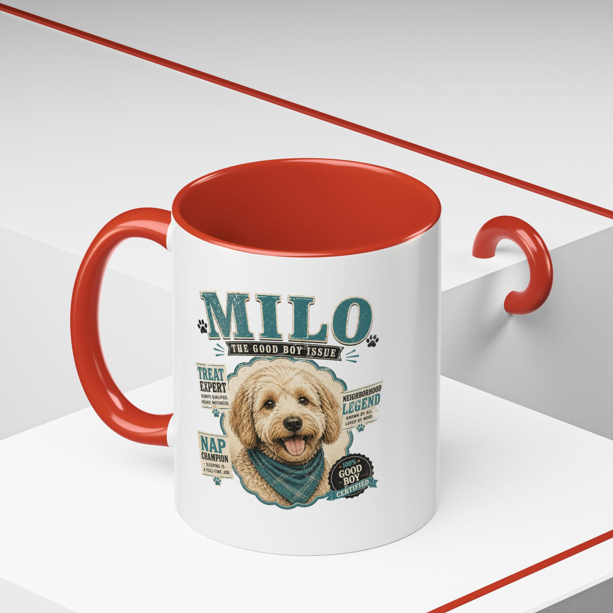 Milo Bailey Dog Dad Mom Personalized Dog Mug — "Milo The Good Boy" Accent Coffee Mug