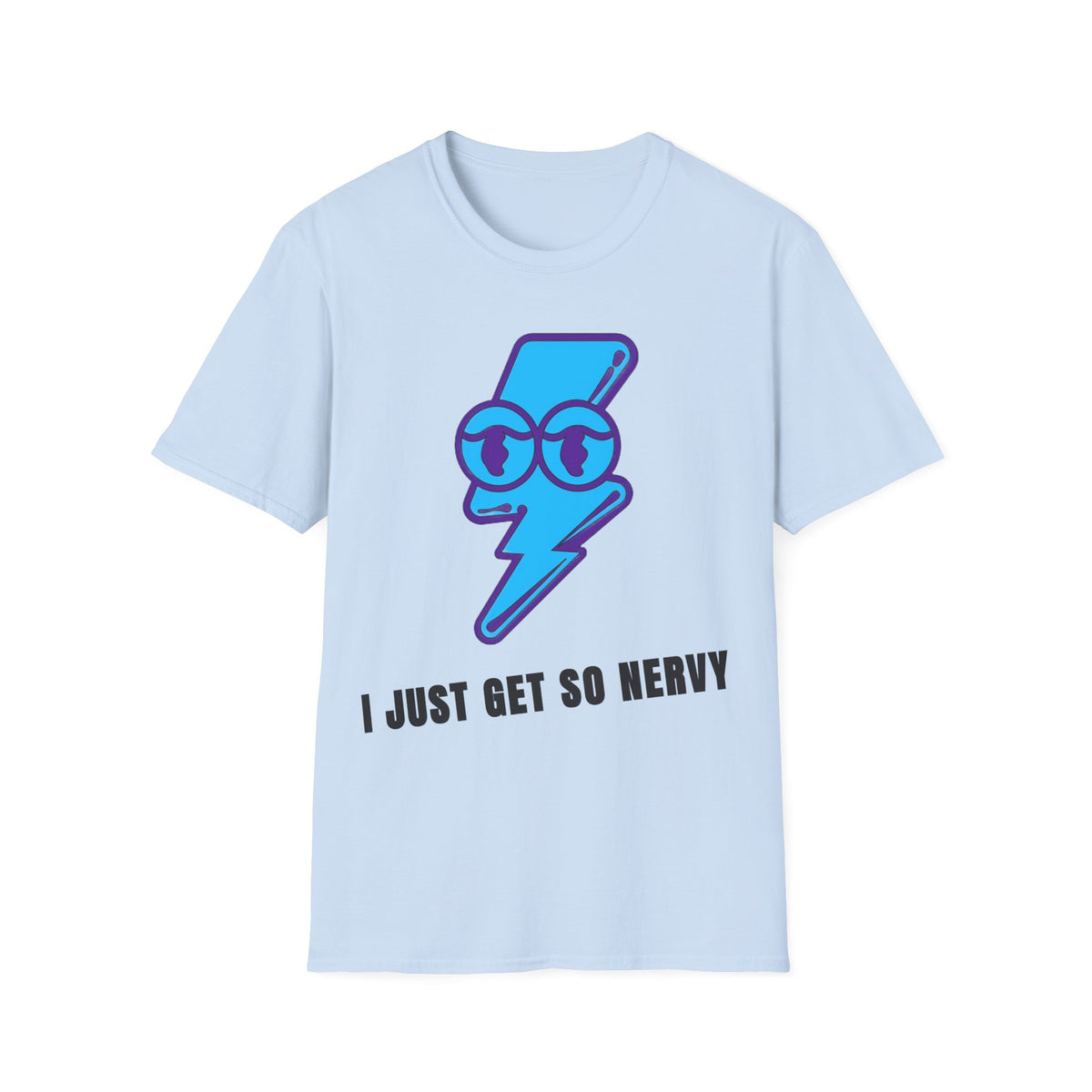Graphic T-Shirt — 'I Just Get So Nervy' Blue Lightning Emoji Tee - Trending Now - September 2026