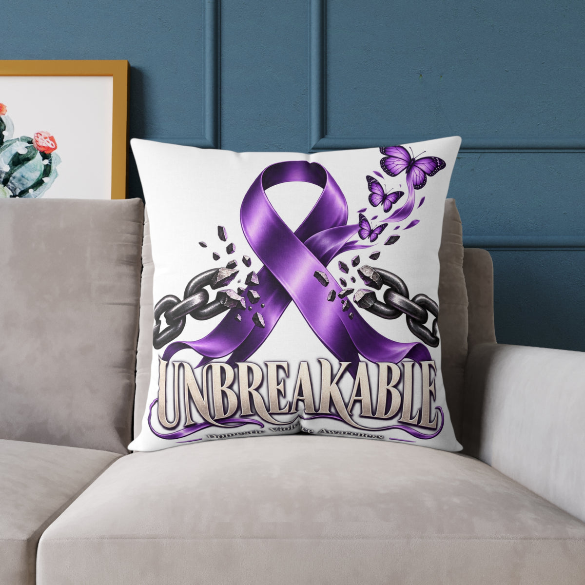 Domestic Violence Unbreakable Purple Ribbon Throw Pillow