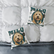 Personalized Dog Portrait Pillow — Milo Bailey Dog Dad Mom  'Milo' Vintage Pet Photo Square Throw Pillow