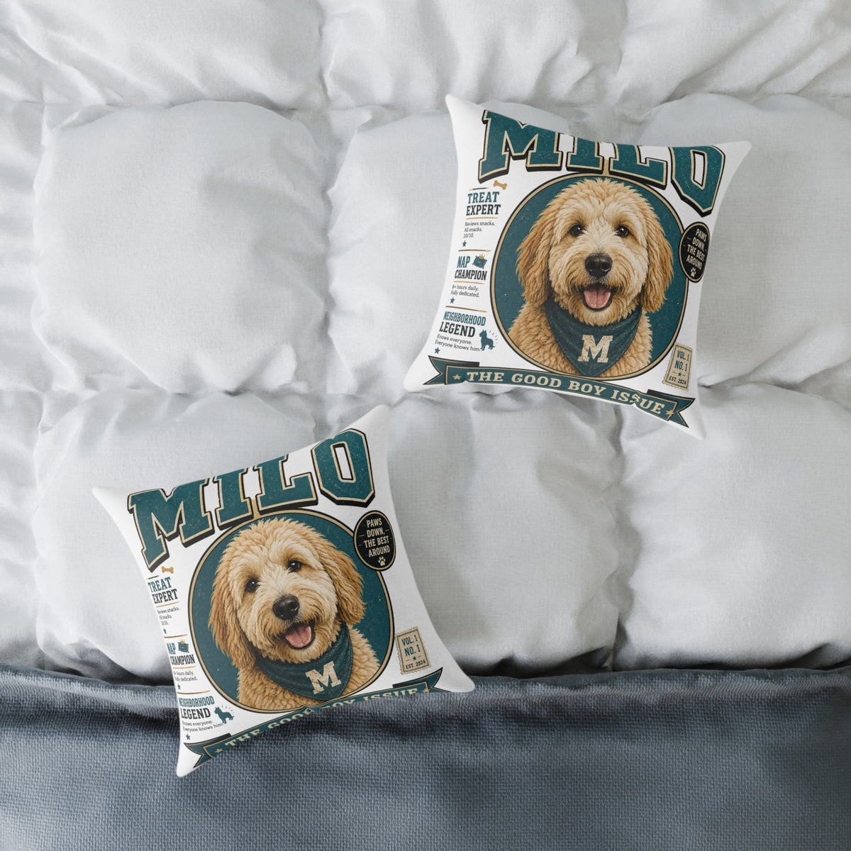 Personalized Dog Portrait Pillow — Milo Bailey Dog Dad Mom  'Milo' Vintage Pet Photo Square Throw Pillow