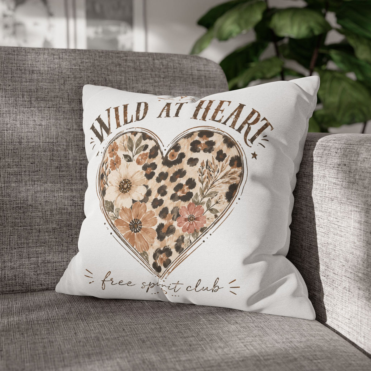 Wild at Heart Leopard Floral Pillowcase — Decorative Square Throw Pillow Cover Milo Bailey Dog Dad Mom