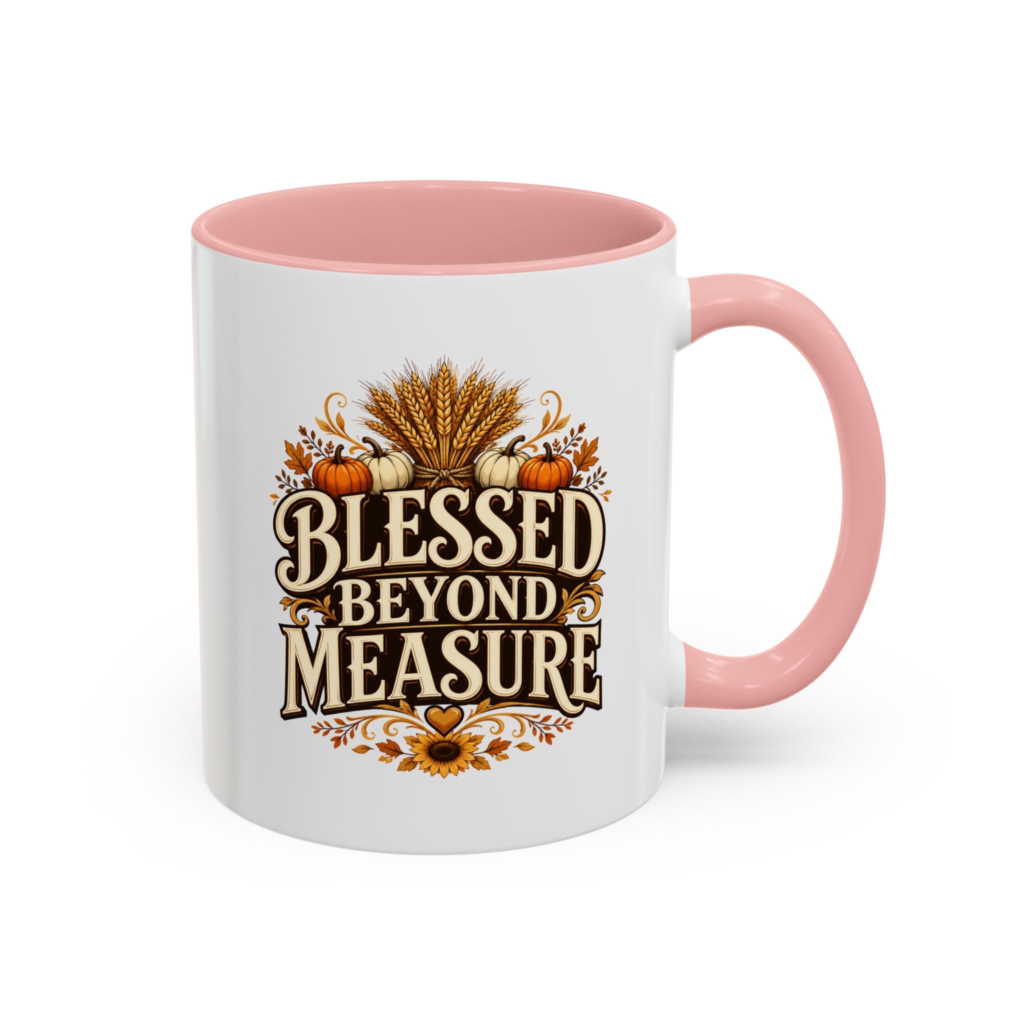Thanksgiving Mug Blessed Beyond Measure Accent Coffee Mug — Fall Pumpkin & Wheat Autumn Faith Mug