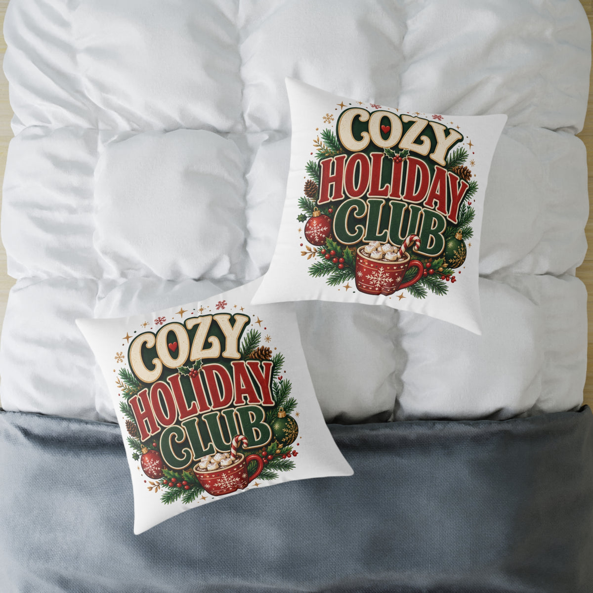 Christmas Cozy Holiday Club Throw Pillow – Festive Christmas Cocoa Decorative Cushion