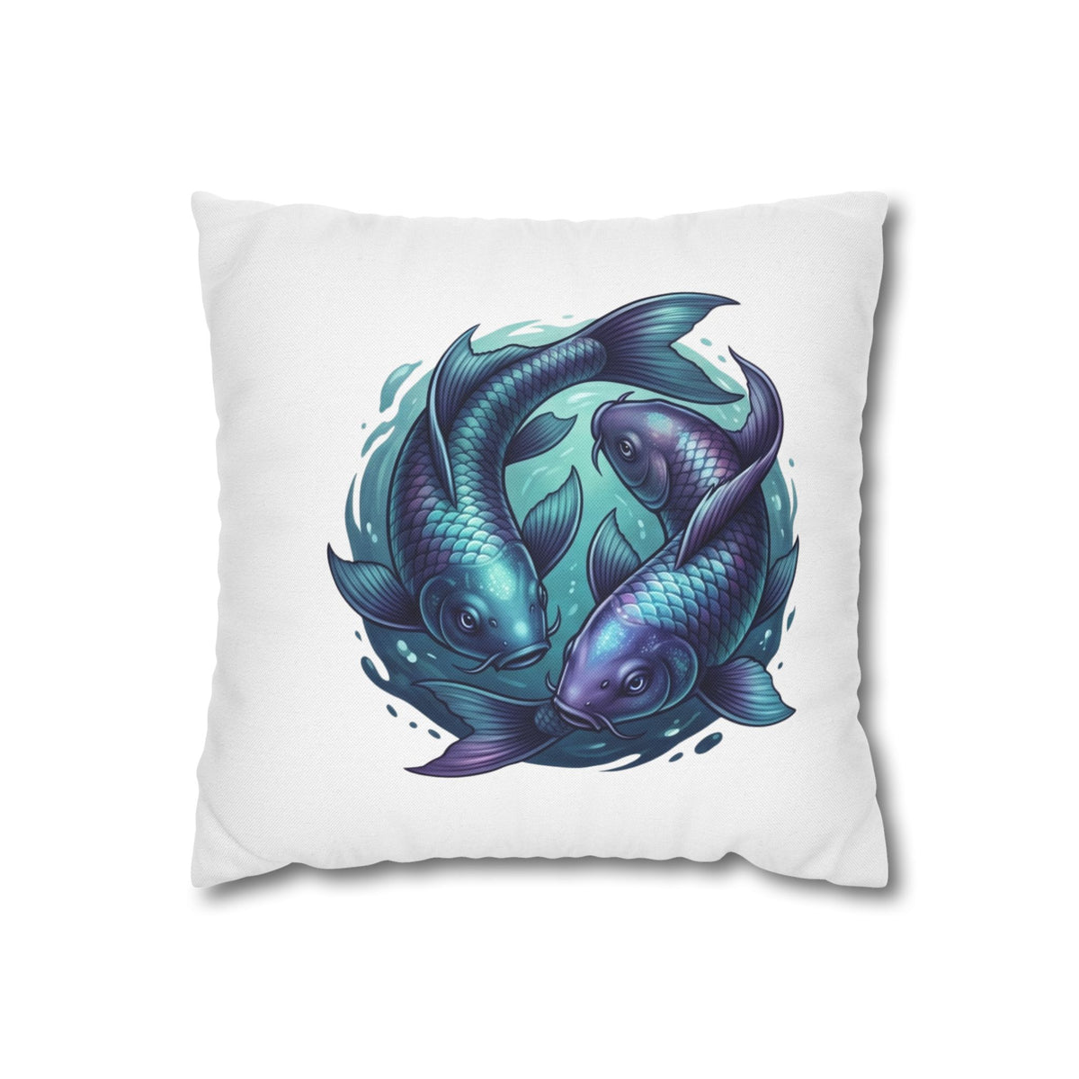 Pisces Koi Fish Decorative Pillowcase — Blue Yin Yang Aquatic Throw Pillow Cover