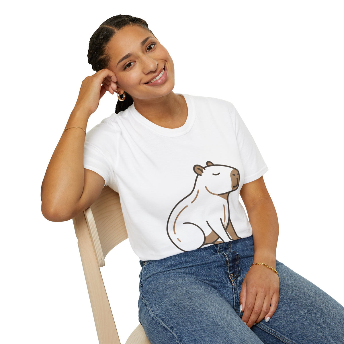 Cute Relaxed Capybara T-Shirt — Minimal Cartoon Capybara Graphic Tee