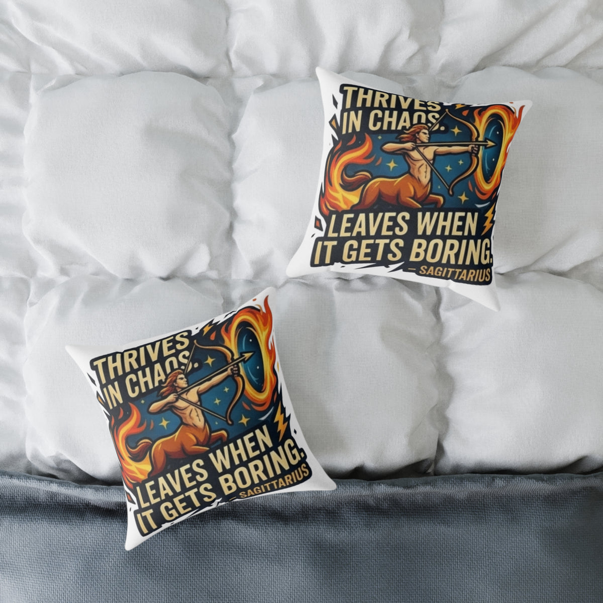 Sagittarius Zodiac Thrives In Chaos Square Poly Canvas Pillow