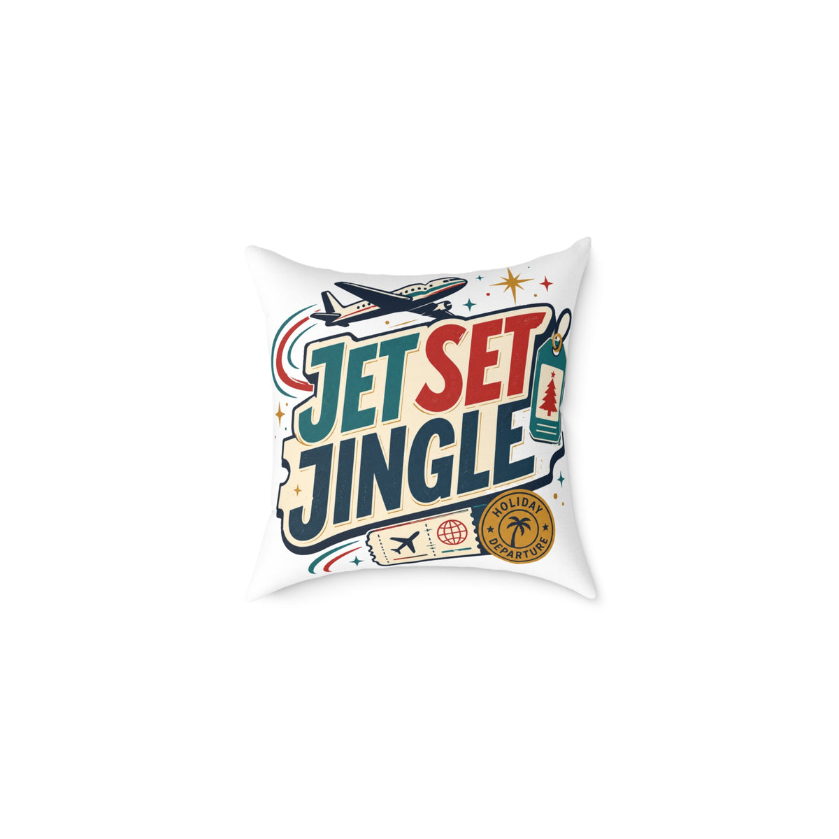 Jet Set Jingle Modern Day Christmas Square Poly Canvas Pillow