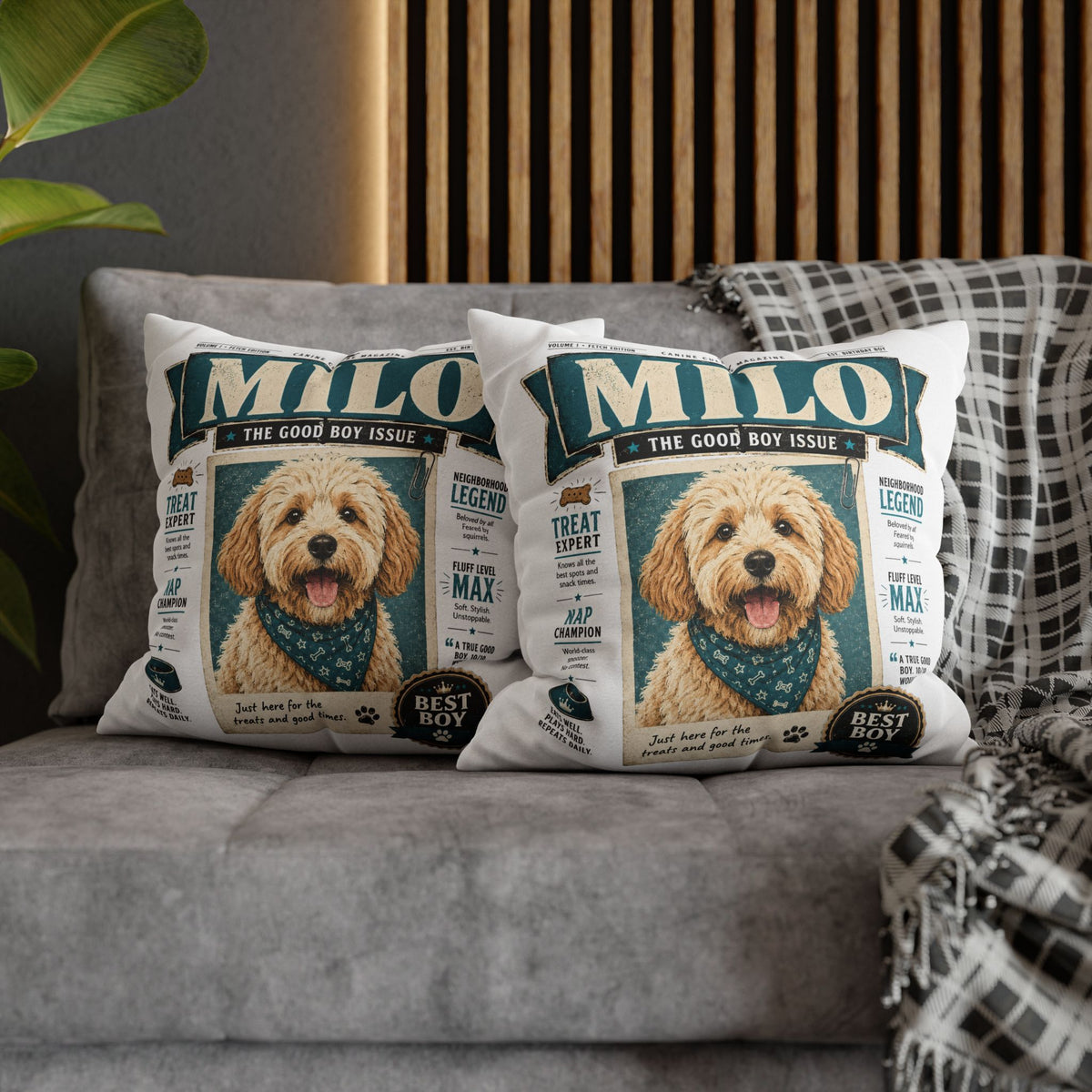 Personalized Dog Pillowcase — "Milo: The Good Boy Issue" Decorative Throw Pillowcase Milo Bailey Dog Dad Mom