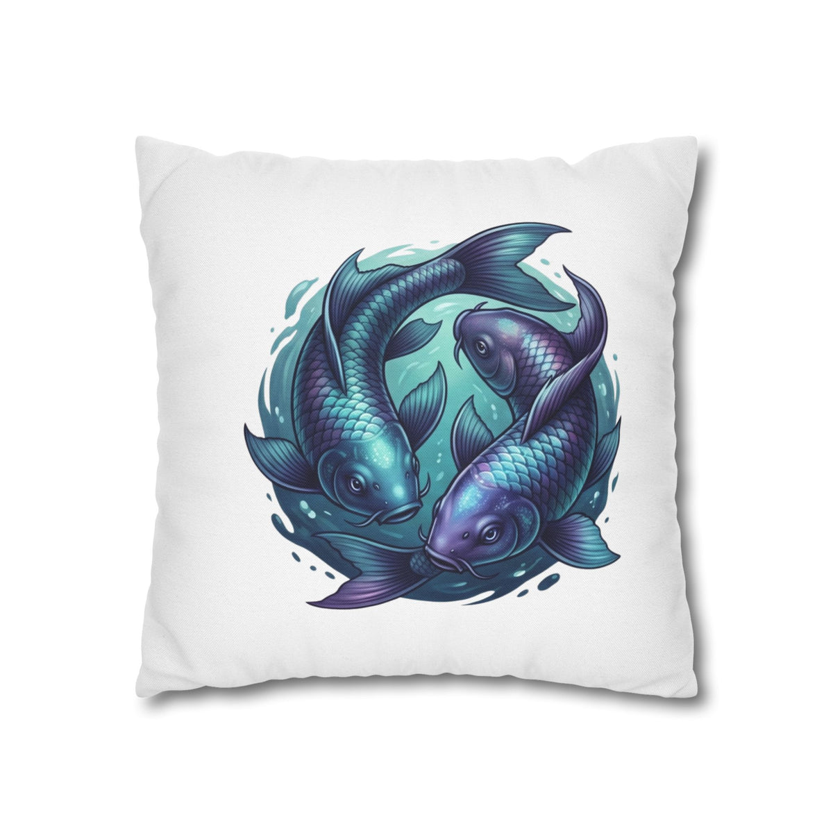 Pisces Koi Fish Decorative Pillowcase — Blue Yin Yang Aquatic Throw Pillow Cover