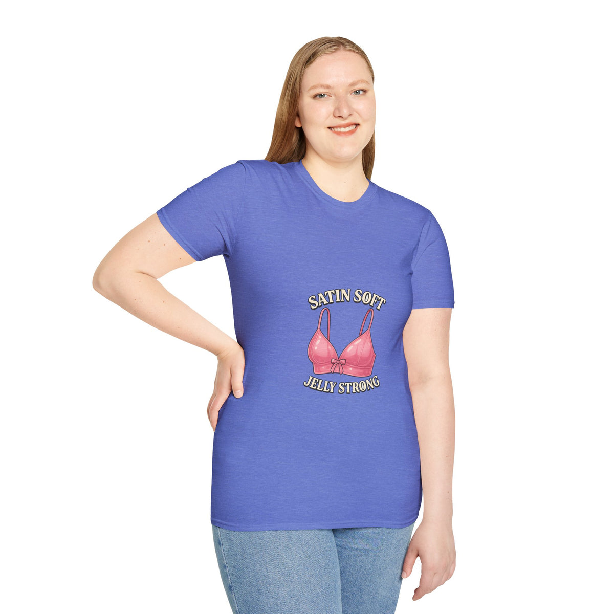 Graphic Tee — "Satin Soft Jelly Strong" Pink Bra Illustration- Trending Now - October 2026