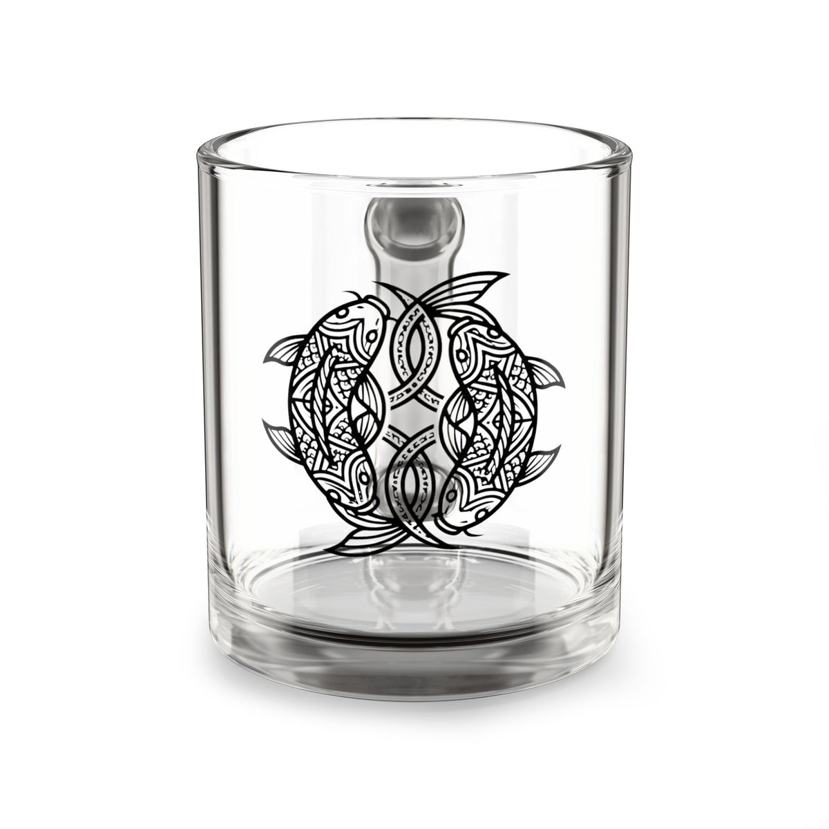Pisces Zodiac Glass Mug — Intricate Celtic Turtle Line Art 10oz
