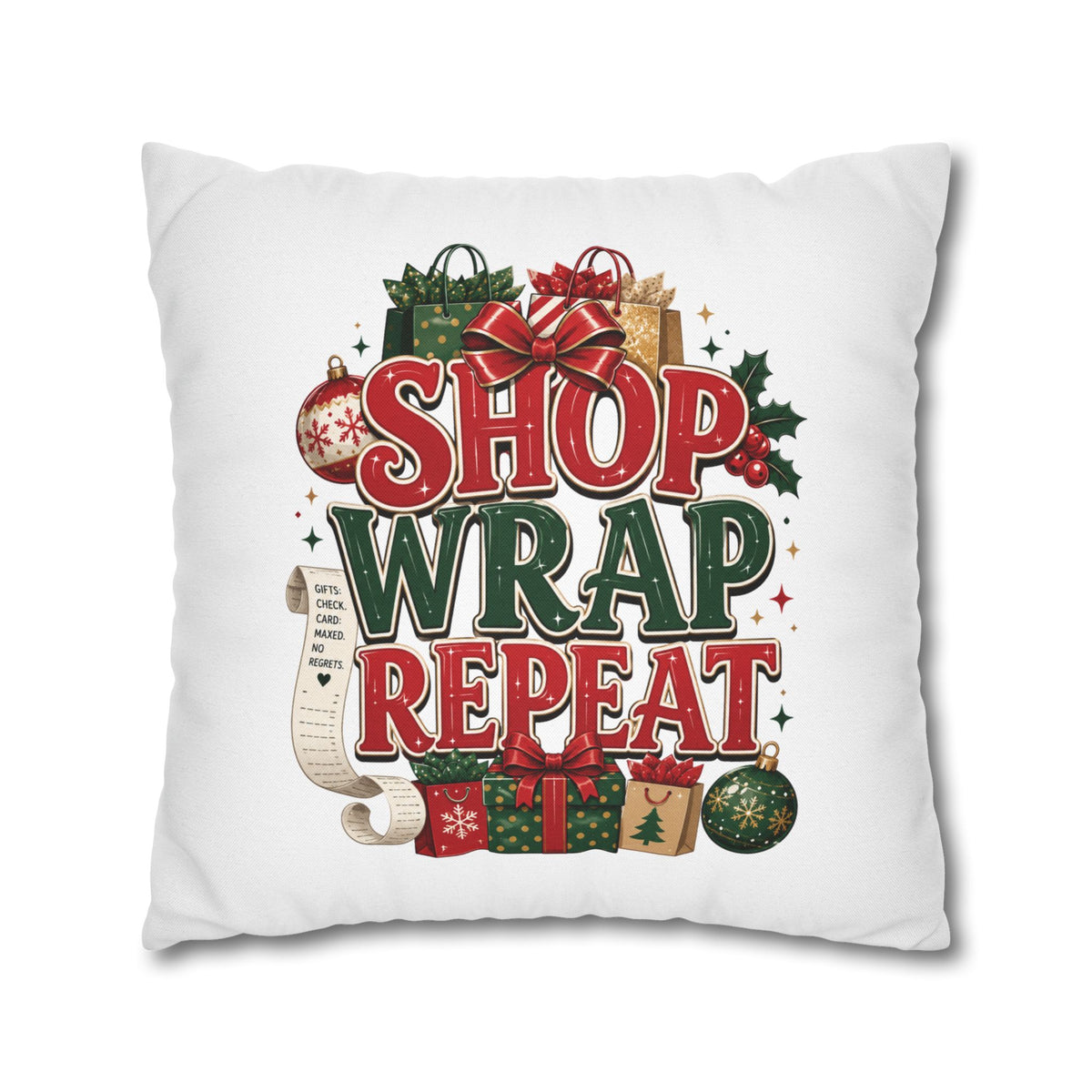 Shop Wrap Repeat Christmas Pillowcase — Holiday Decorative Throw Pillow Cover