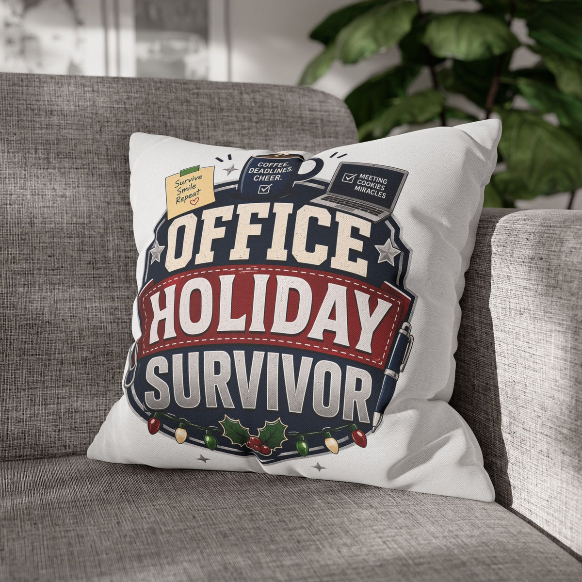 Office Holiday Survivor Pillowcase Modern Day Christmas  - Funny Workplace Christmas Decor