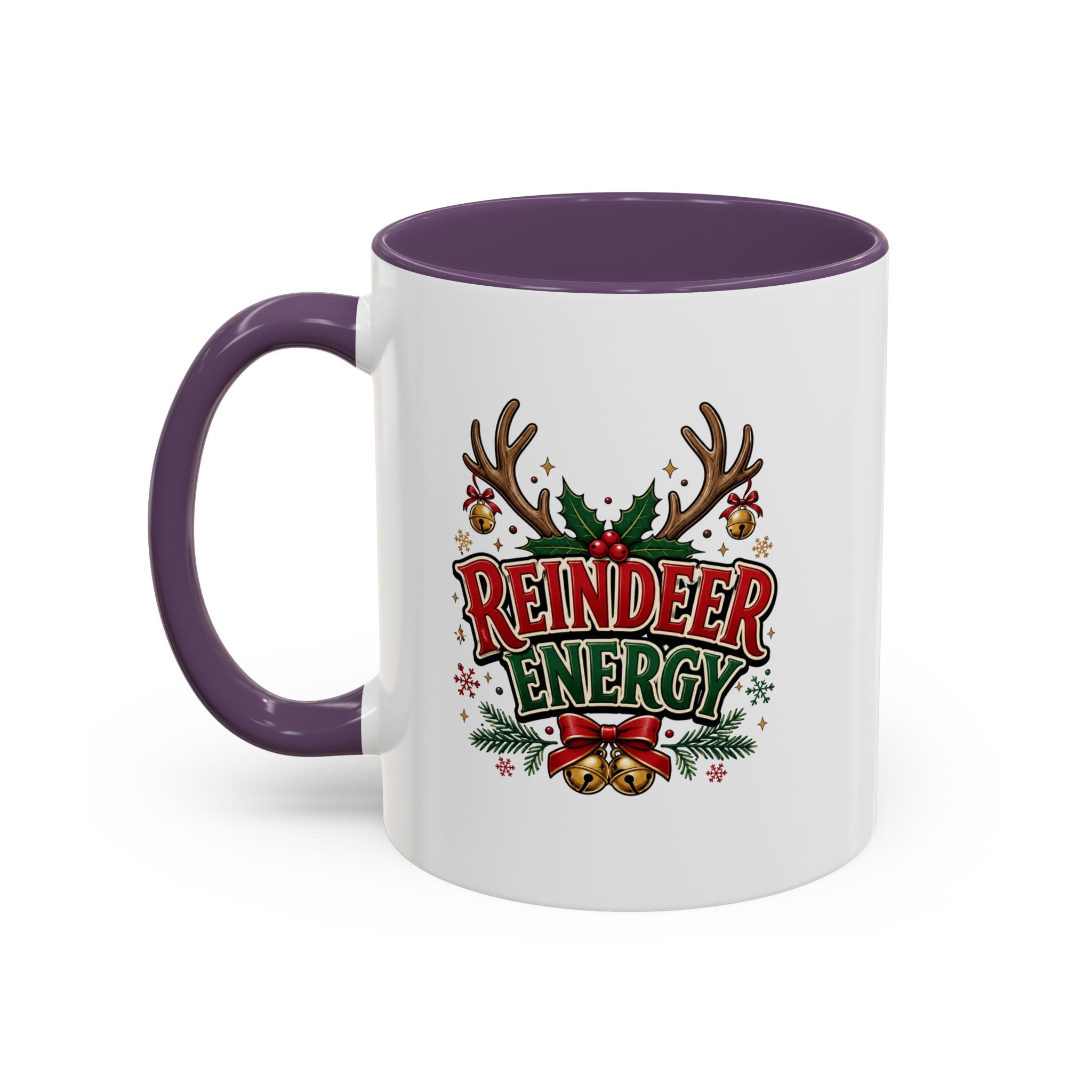 Reindeer Energy Coffee Mug – Holiday Christmas Antlers & Bells Accent Mug