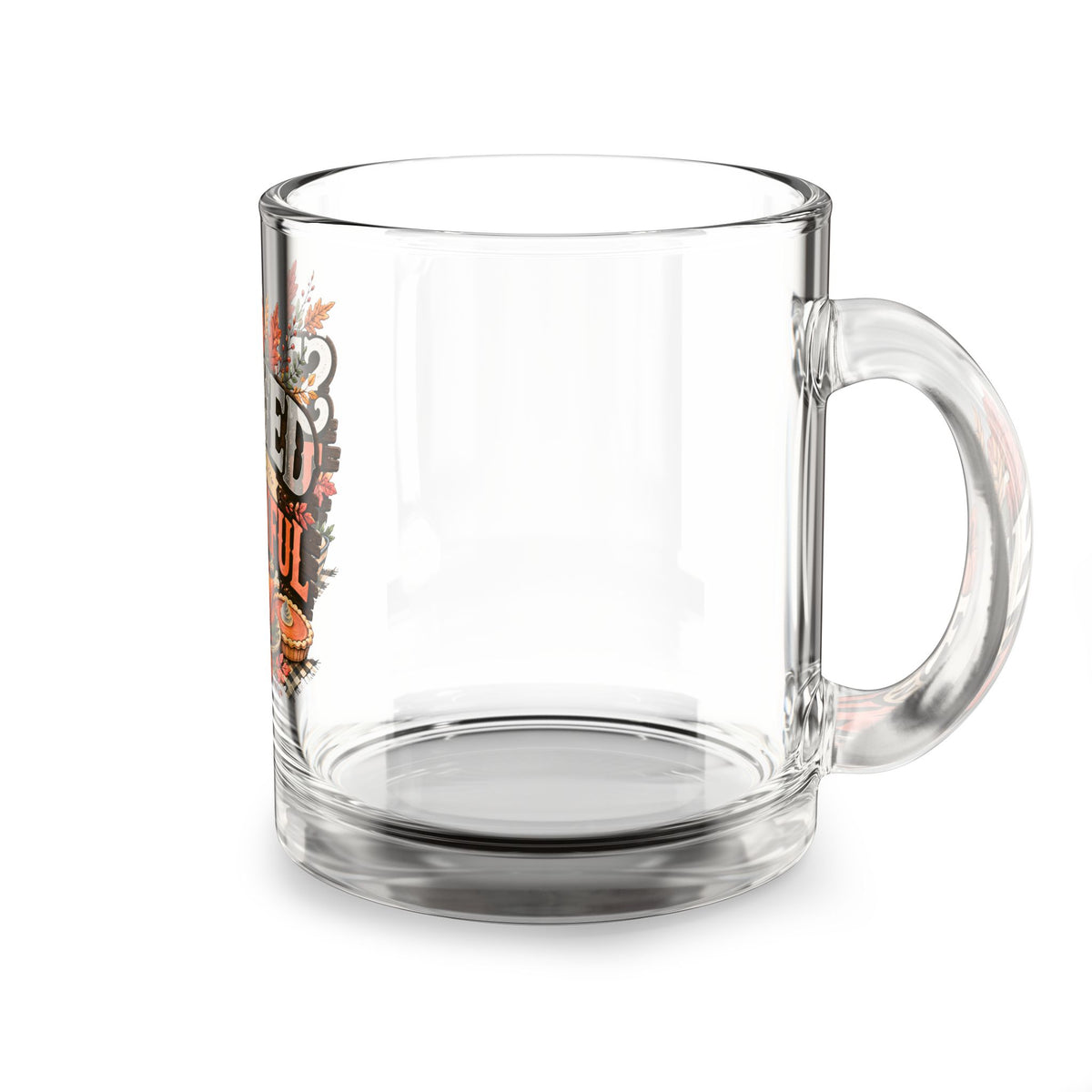 Stuffed and Thankful Glass Mug — 10oz Thanksgiving Turkey Holiday Coffee Cup