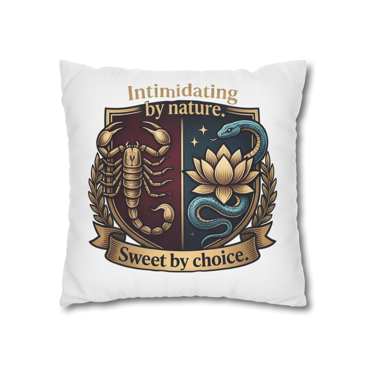 Scorpio Square Pillowcase: "Intimidating by Nature, Sweet by Choice" Scorpio Scorpion & Snake Floral Crest