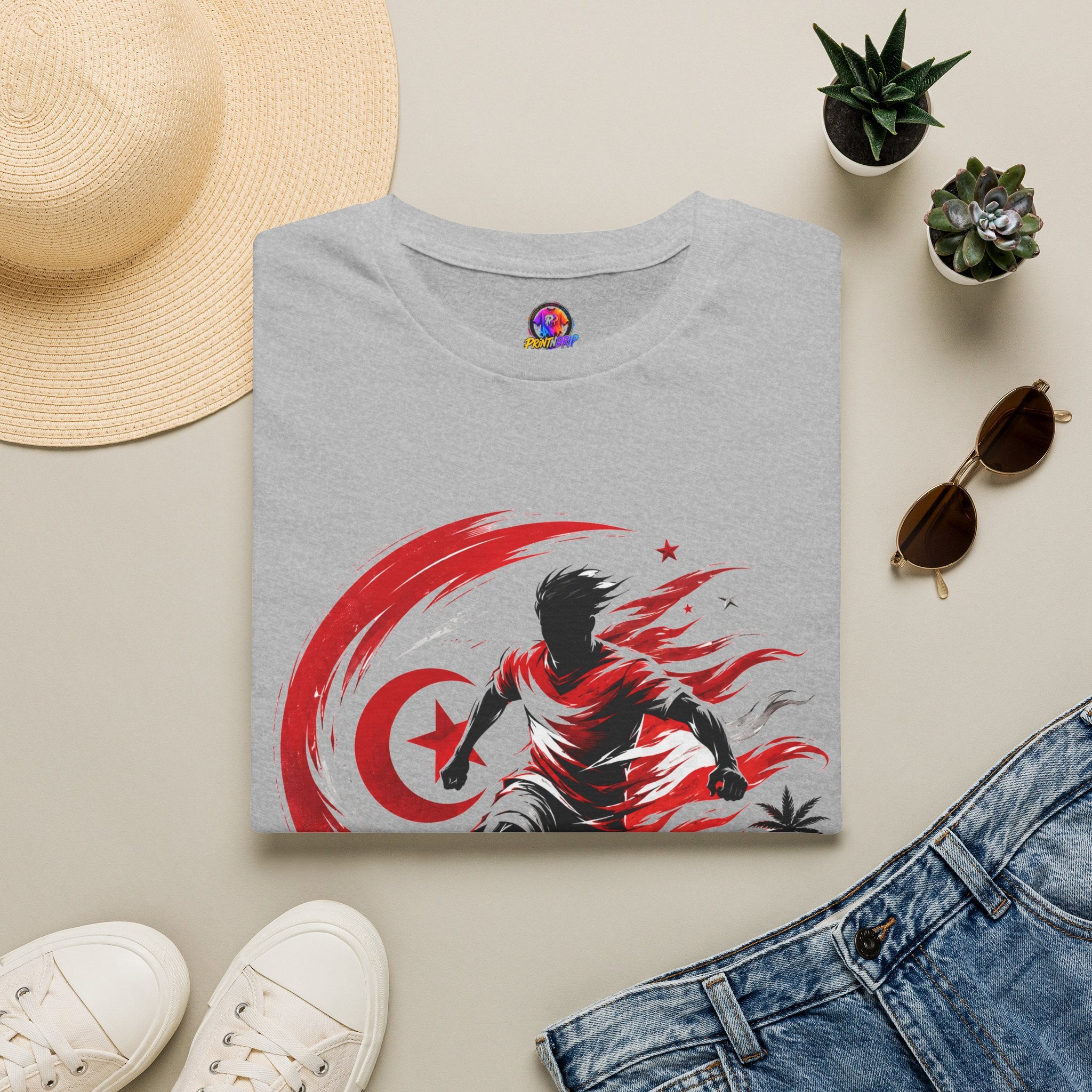Tunisia Carthage Fire Soccer T-Shirt — Red Crescent Football Fan Tee
