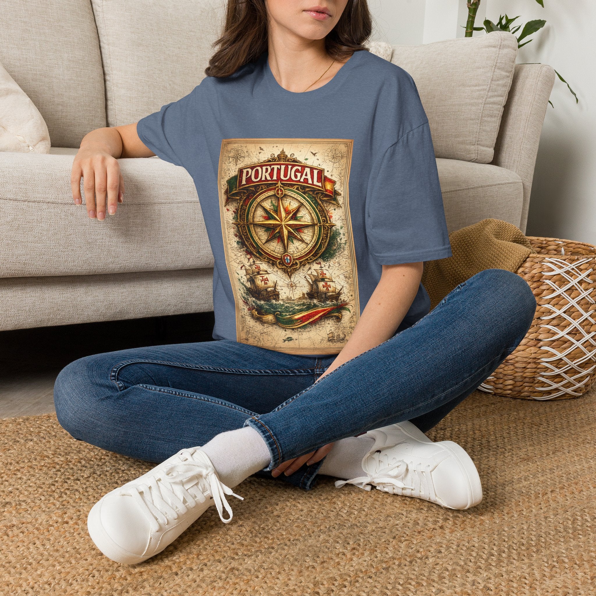 Portugal Compass T‑Shirt — Vintage Nautical Travel Tee