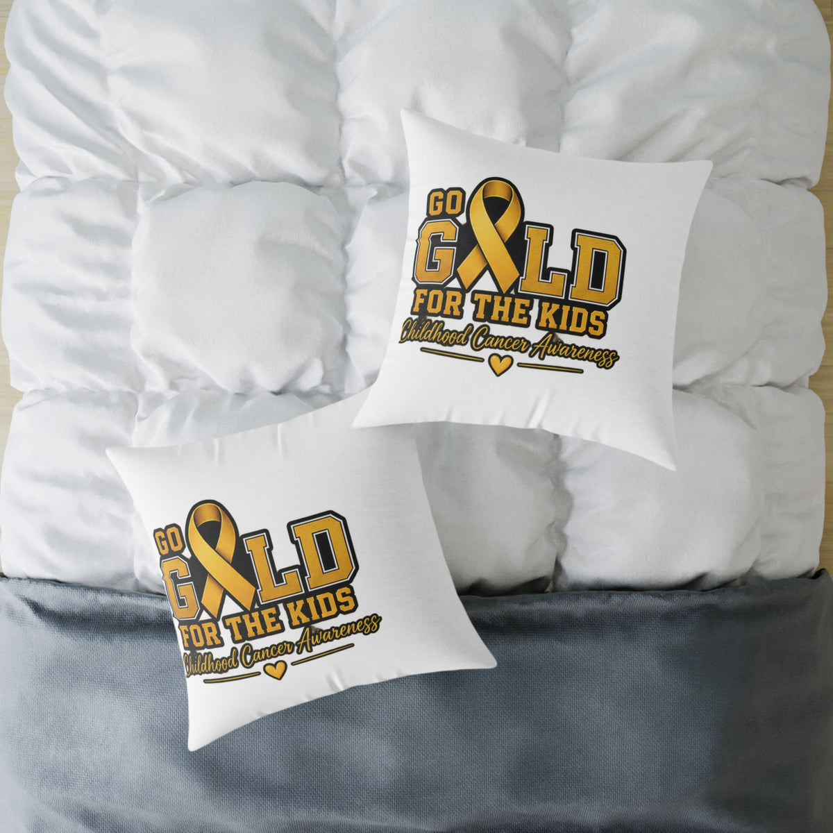 Go Gold For The Kids Pillow — Childhood Cancer Awareness Square Throw Pillow