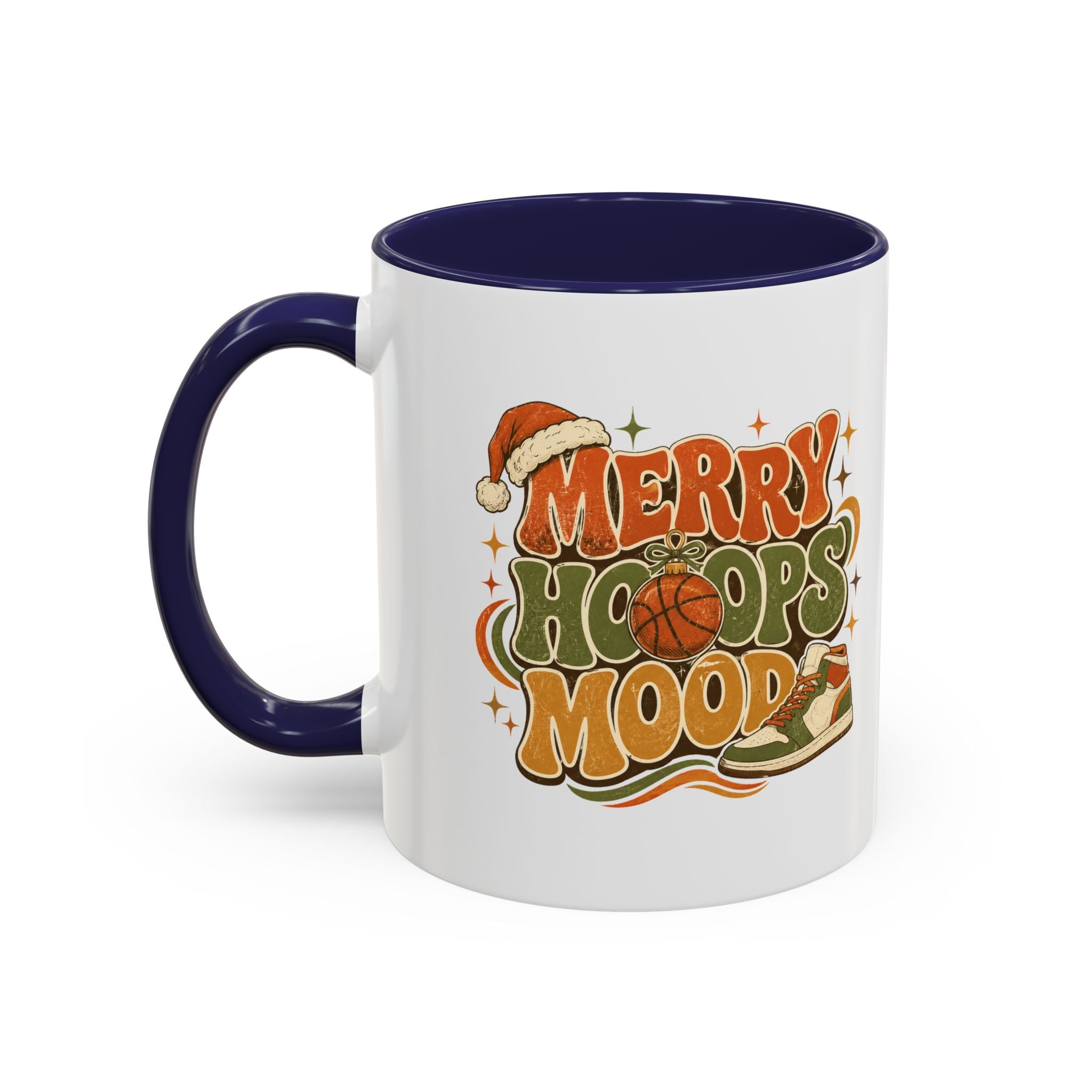 Modern Day Christmas Merry Hoops Mood Accent Coffee Mug — Retro Basketball Christmas Design