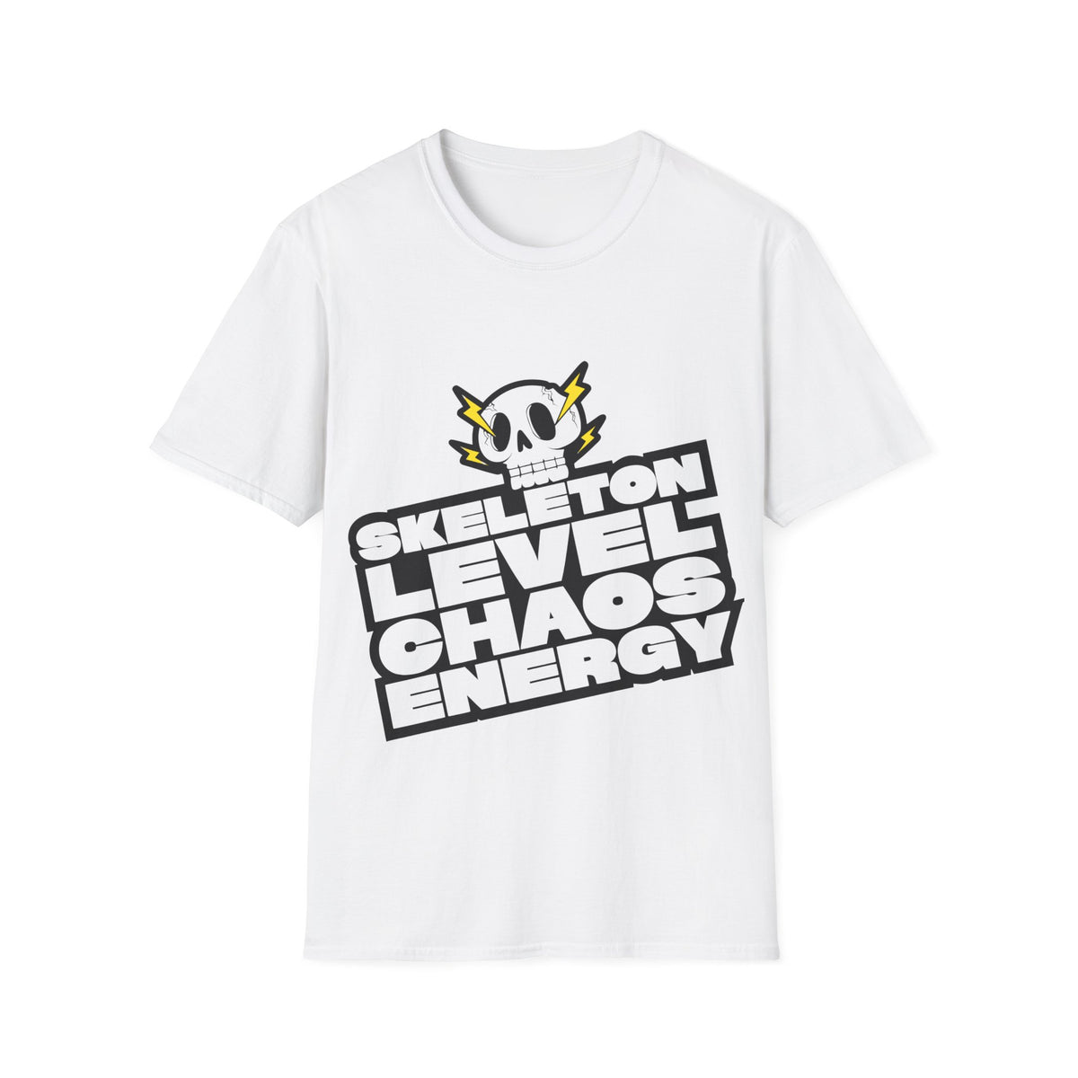 Skeleton Level Chaos Energy Shield Tee - Funny Skull Lightning Graphic T-Shirt - Trending Now - September 2026