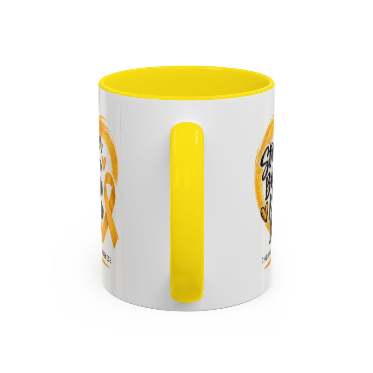 Childhood Cancer Awareness Accent Coffee Mug — "Stronger Brighter Kinder Braver"