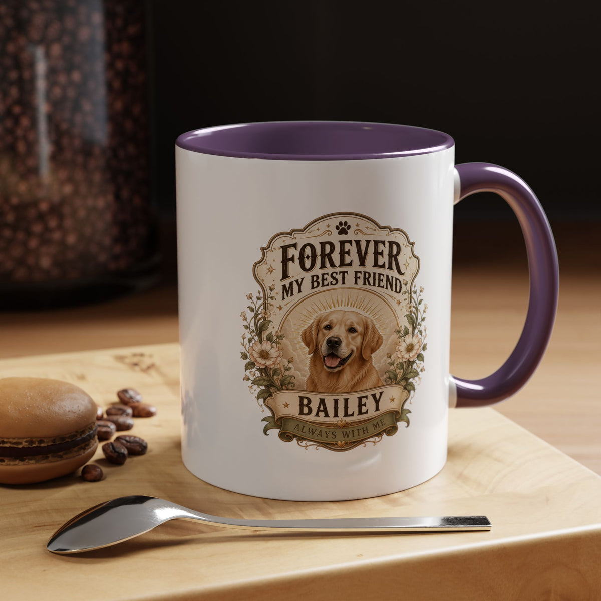 Milo Bailey Dog Dad Mom Forever My Best Friend Dog Coffee Mug — Personalized Pet Name Golden Retriever Accent Mug