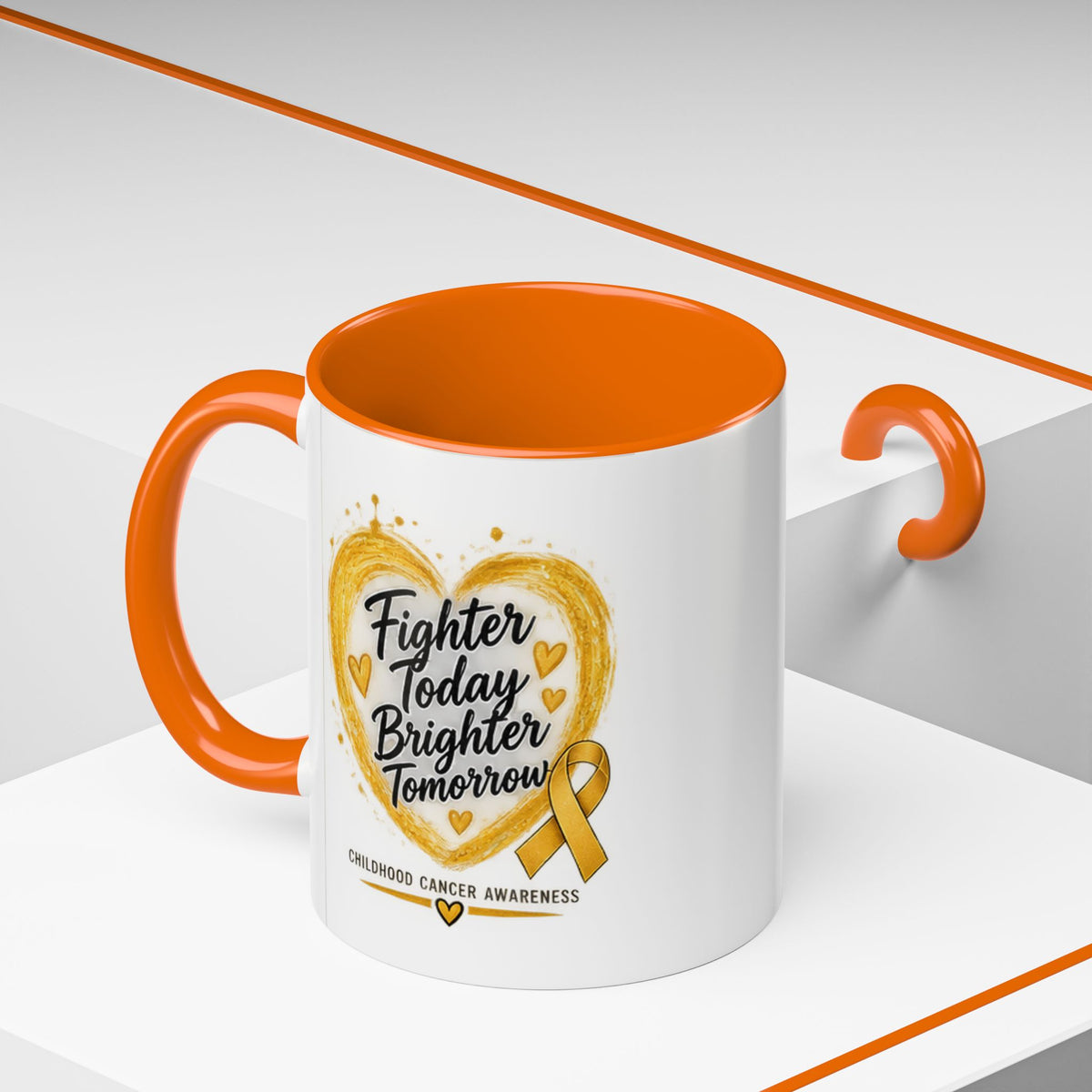 Childhood Cancer Awareness Coffee Mug – "Fighter Today Brighter Tomorrow" (Accent 11/15oz)