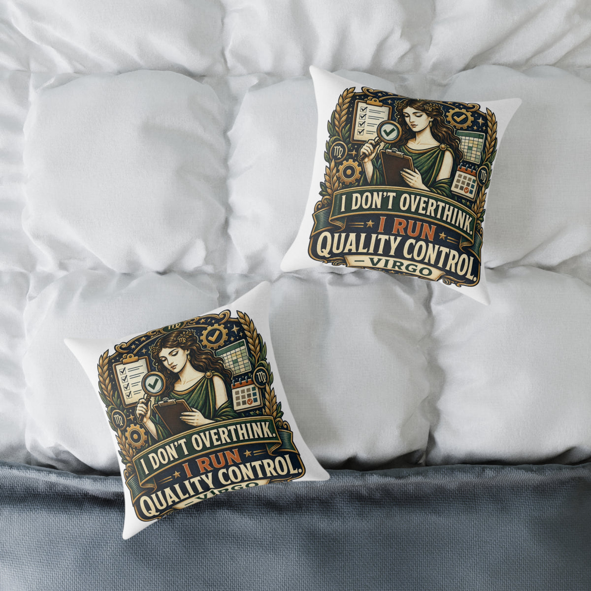 Virgo Zodiac I Don't Overthink I Run Quality Control Square Poly Canvas Pillow