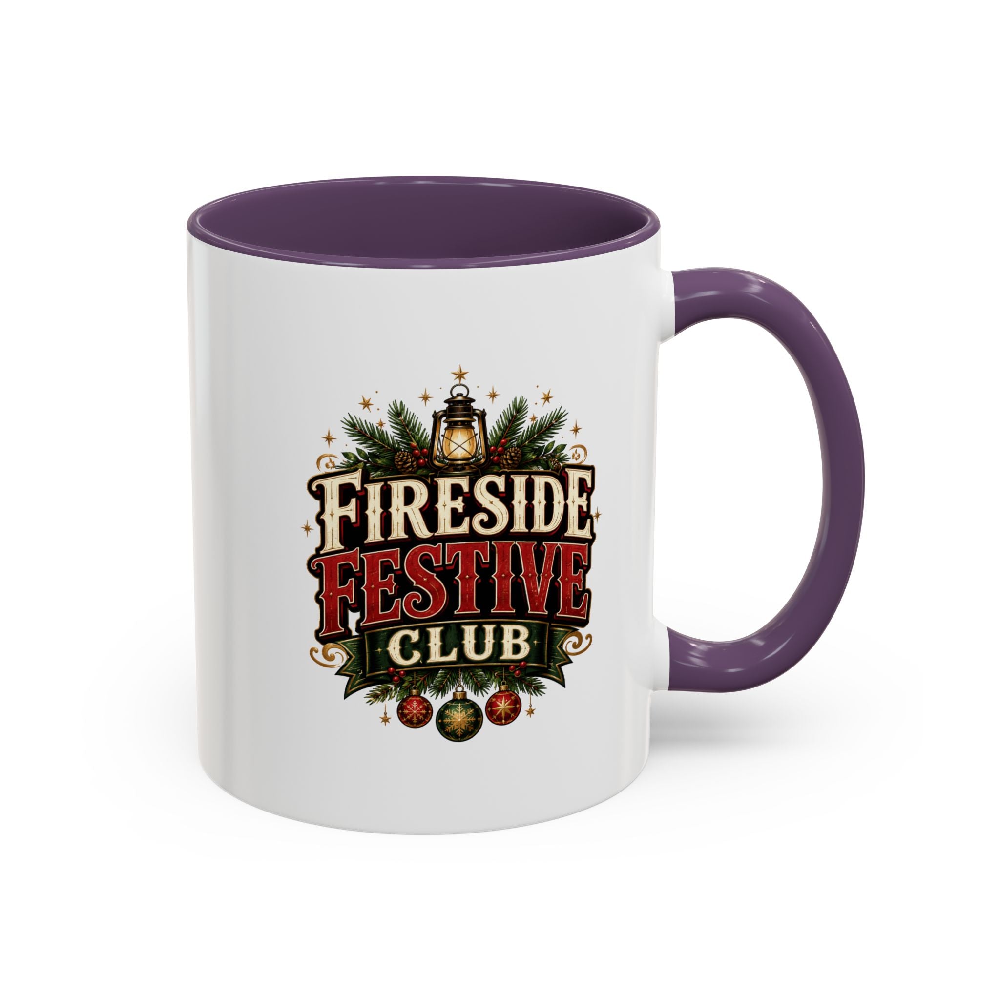 Fireside Festive Club Accent Coffee Mug — Holiday Christmas Hot Cocoa Gift
