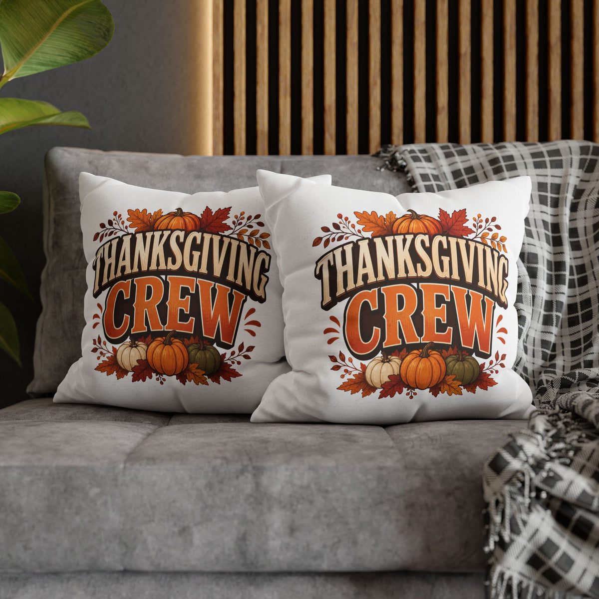 Thanksgiving Crew Decorative Pillow Cover — Fall Pumpkin Accent Pillowcase