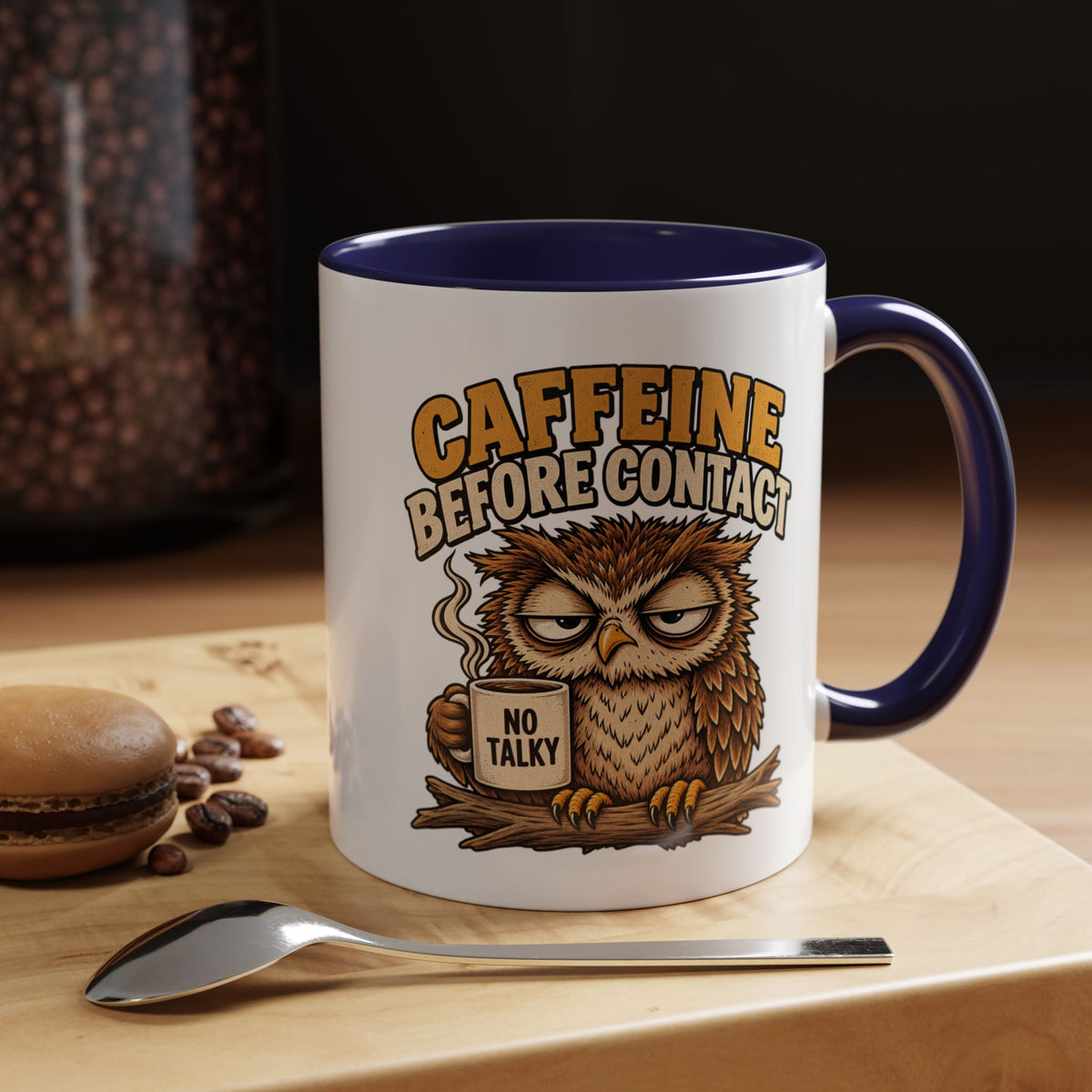Funny And Witty "Caffeine Before Contact" Accent Coffee Mug (11, 15oz)