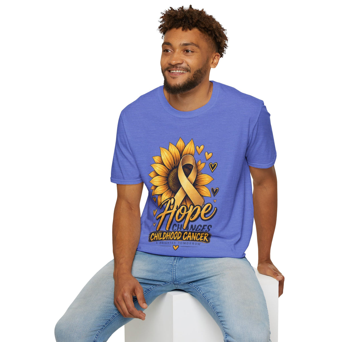 Childhood Cancer Awareness T-Shirt — "Hope Changes Lives" Sunflower Ribbon