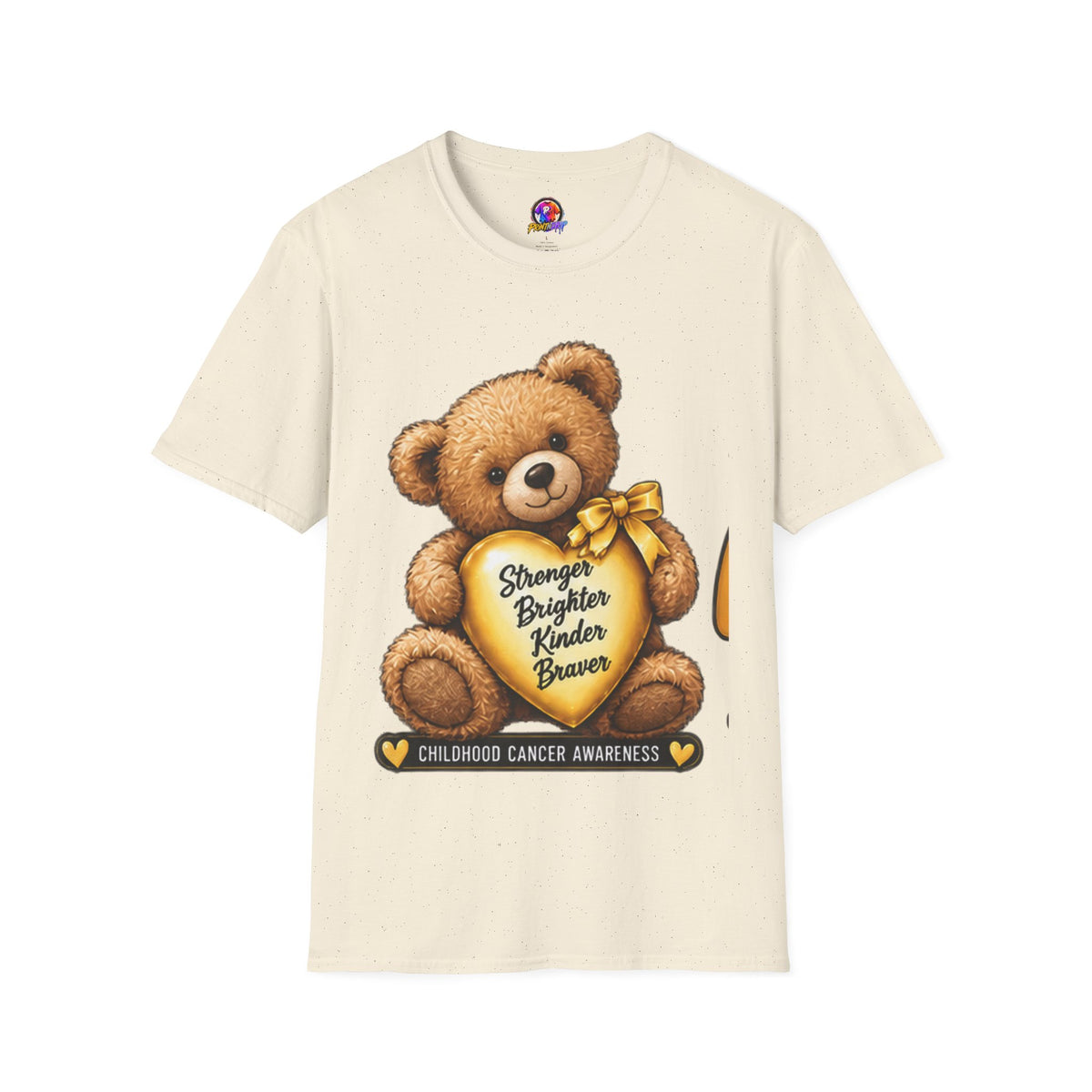 Childhood Cancer Awareness Teddy T-Shirt — "Stronger Brighter Kinder Braver"
