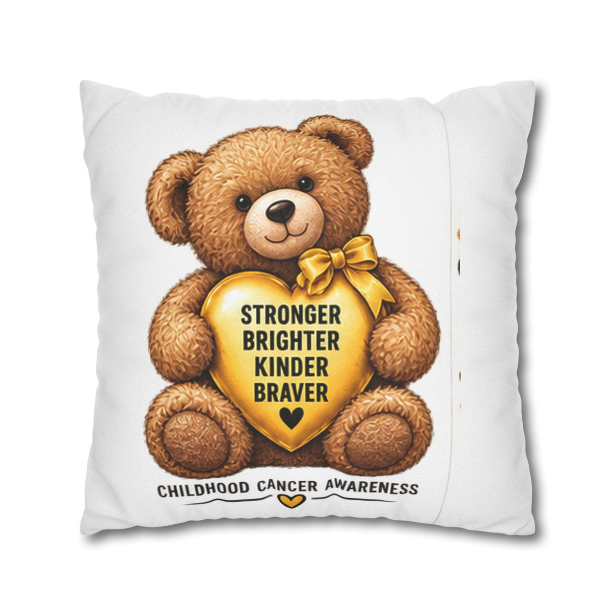 Childhood Cancer Awareness Bear Square Pillowcase – Stronger Brighter Kinder Braver