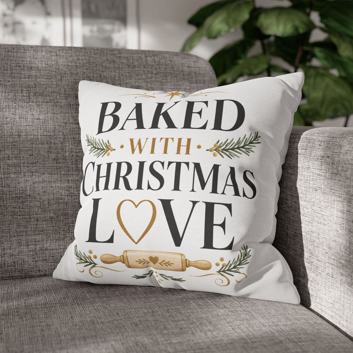 Christmas Baking Pillowcase — “Baked with Christmas Love” Decorative Throw Pillowcase