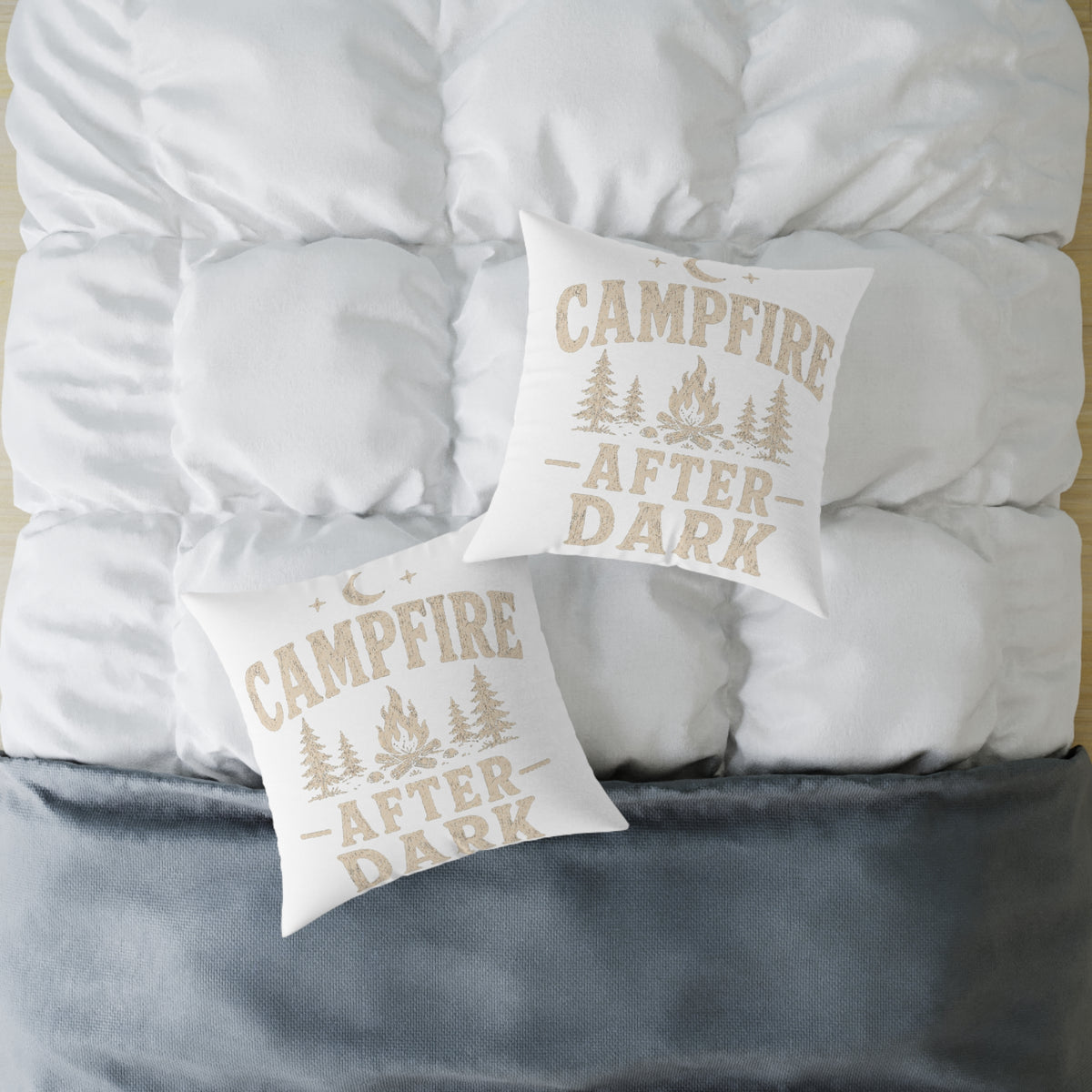 Campfire After Dark Square Pillow Milo Bailey Dog Dad Mom– Rustic Outdoor Cabin Decor