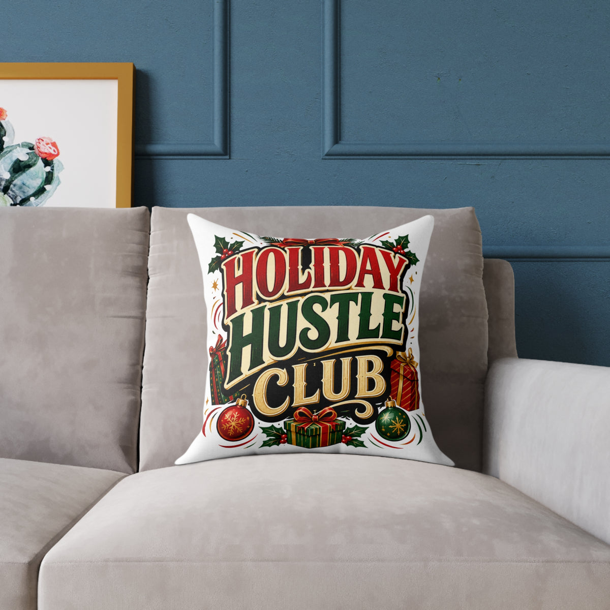 Christmas Holiday Hustle Club Throw Pillow — Festive Christmas Decorative Cushion
