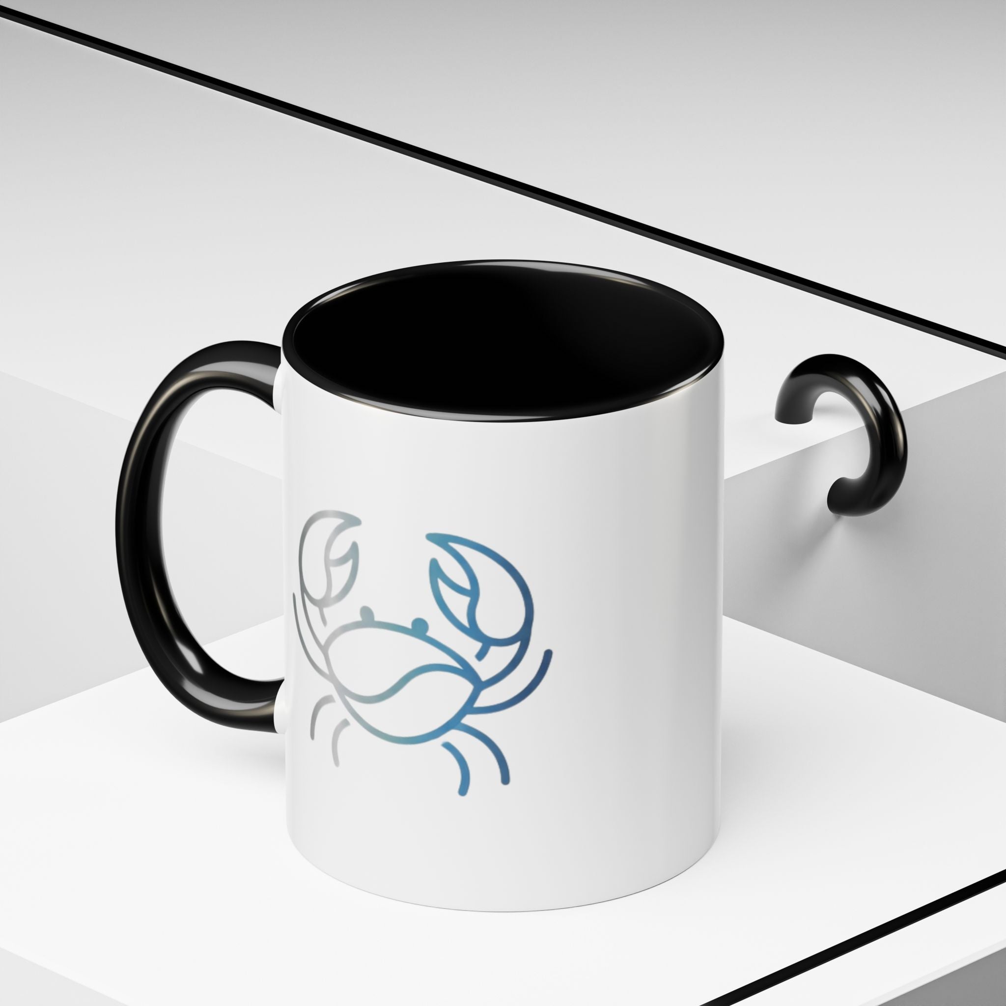 Crab Accent Coffee Mug — Minimal Coastal Zodiac Crab Design