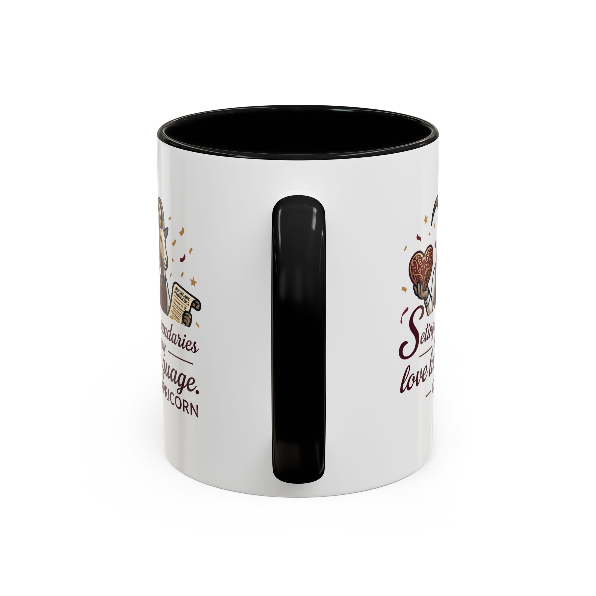Capricorn Zodiac Coffee Mug — "Setting Boundaries Is My Love Language" Accent Mug