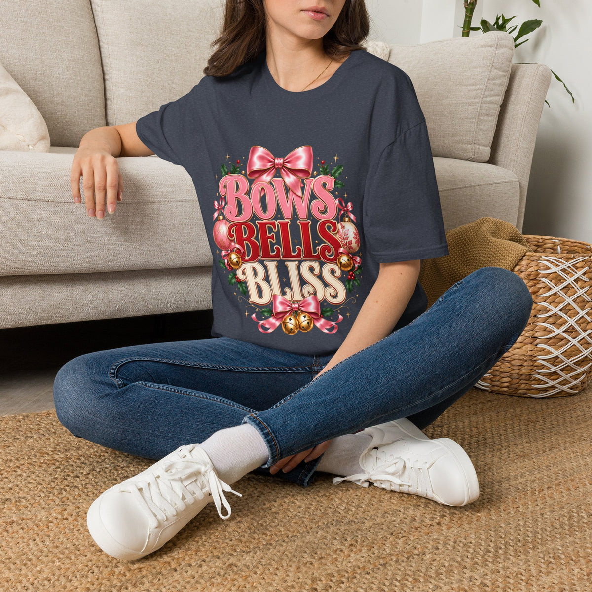 T-Shirt — Bows Bells Bliss Christmas Graphic Tee