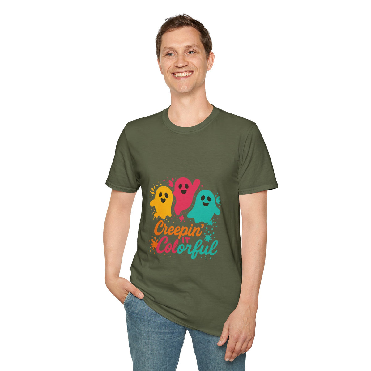 Colorful Creepin' Ghosts Tee — Cute Halloween Shirt - Trending Now - October 2026